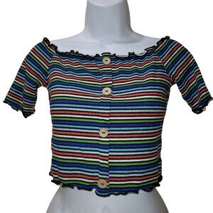 Ambiance Women's Size Medium Rrainbow Stripe Crop Top Short Sleeve